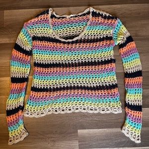 Sperry Top-Sider Women's Poolside Multi Striped Crochet Tunic Top Cover Up SZ S